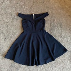 Off Shoulder Windsor Dress Navy